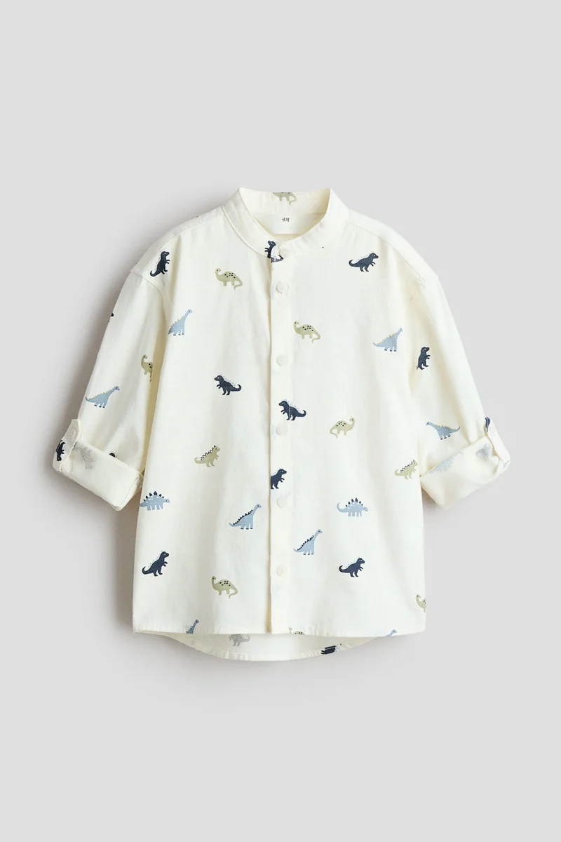 اتش اند ام قميص قطني بقبة بدون طية